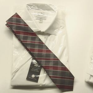 Cooper & Stewart SS white tall mens 16.5 cotton pinpoint oxford shirt NEW w tie